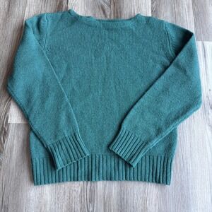 Vintage Silver Unicorn Sweater Women L Knit Pullover Boat Neck 100% Wool Teal